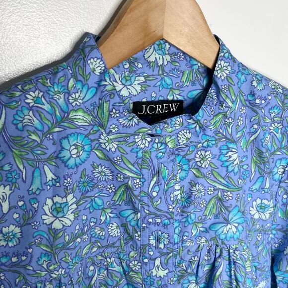 J. Crew Long Sleeve Fresco Poplin Top Womens Small Blue Floral Cotton Feminine - Picture 5 of 11